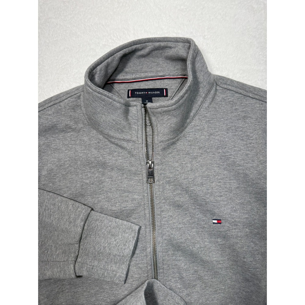 Tommy Hilfiger Mens M Gray Full Zip Mock Neck Sweatshirt Jacket Street Preppy